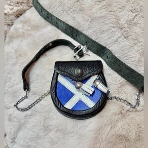 Scottish Saltire Leather Sporran With 2 Tassel Belt New